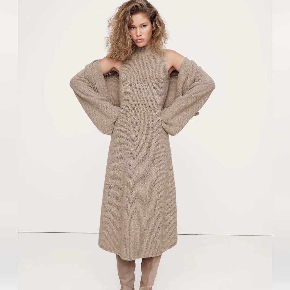 Merino-Blend Mock-Neck Midi Sweater Dress